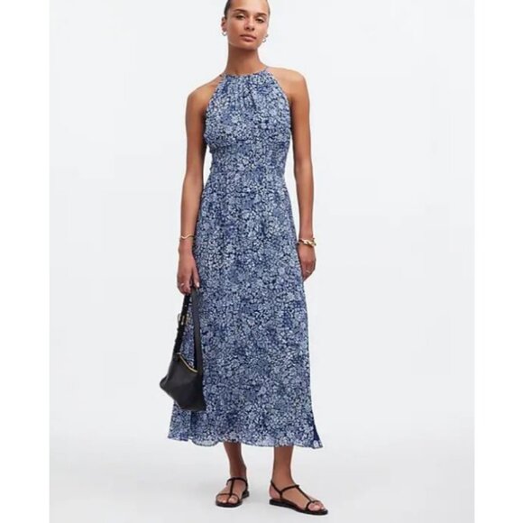Madewell Smocked Halter Midi Dress in Floral Size 00 NWT NS130 - Picture 1 of 6
